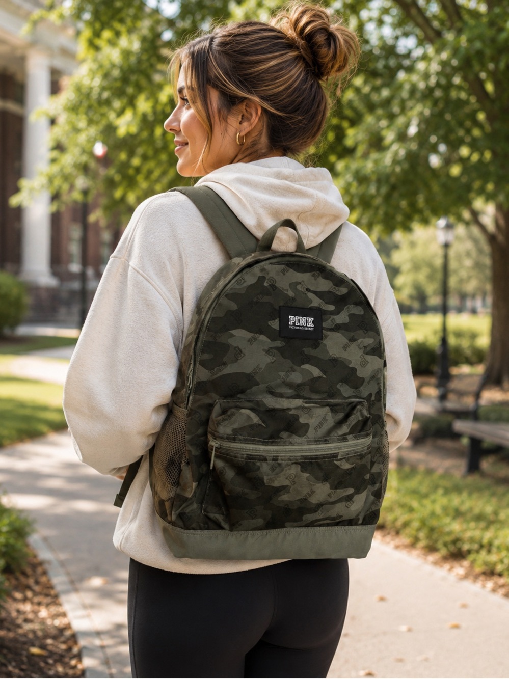 PINK Victoria's Secret Olive Camo Backpack Green Bookbag School Travel